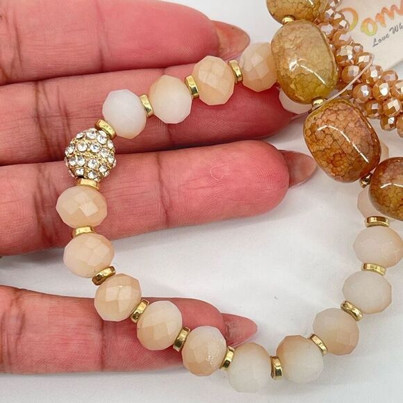 Pomina Women’s Neutral Bohemia Beaded Stretch Stackable Bracelet Set, Set of 3 - Picture 6 of 10